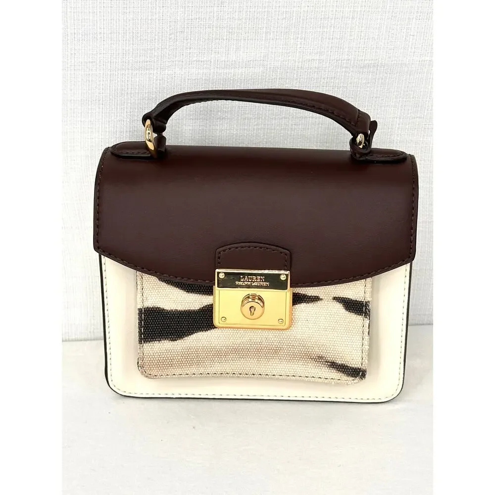 Lauren Ralph Lauren Canvas Mini Beckett Satchel Zebra Chestnut LRL Lock